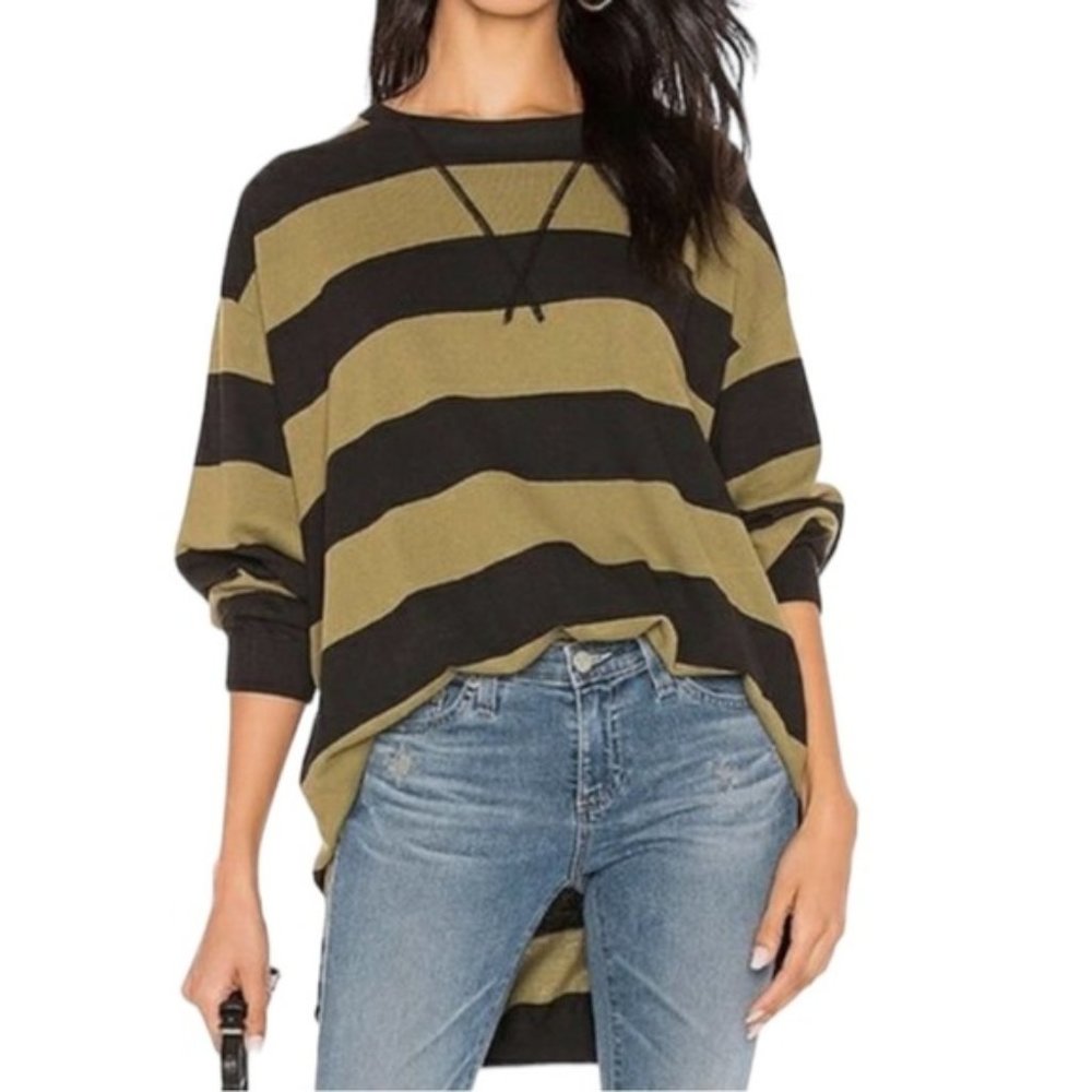 Free People Surfin On Your Stripes Green Black Knit Sweater XS